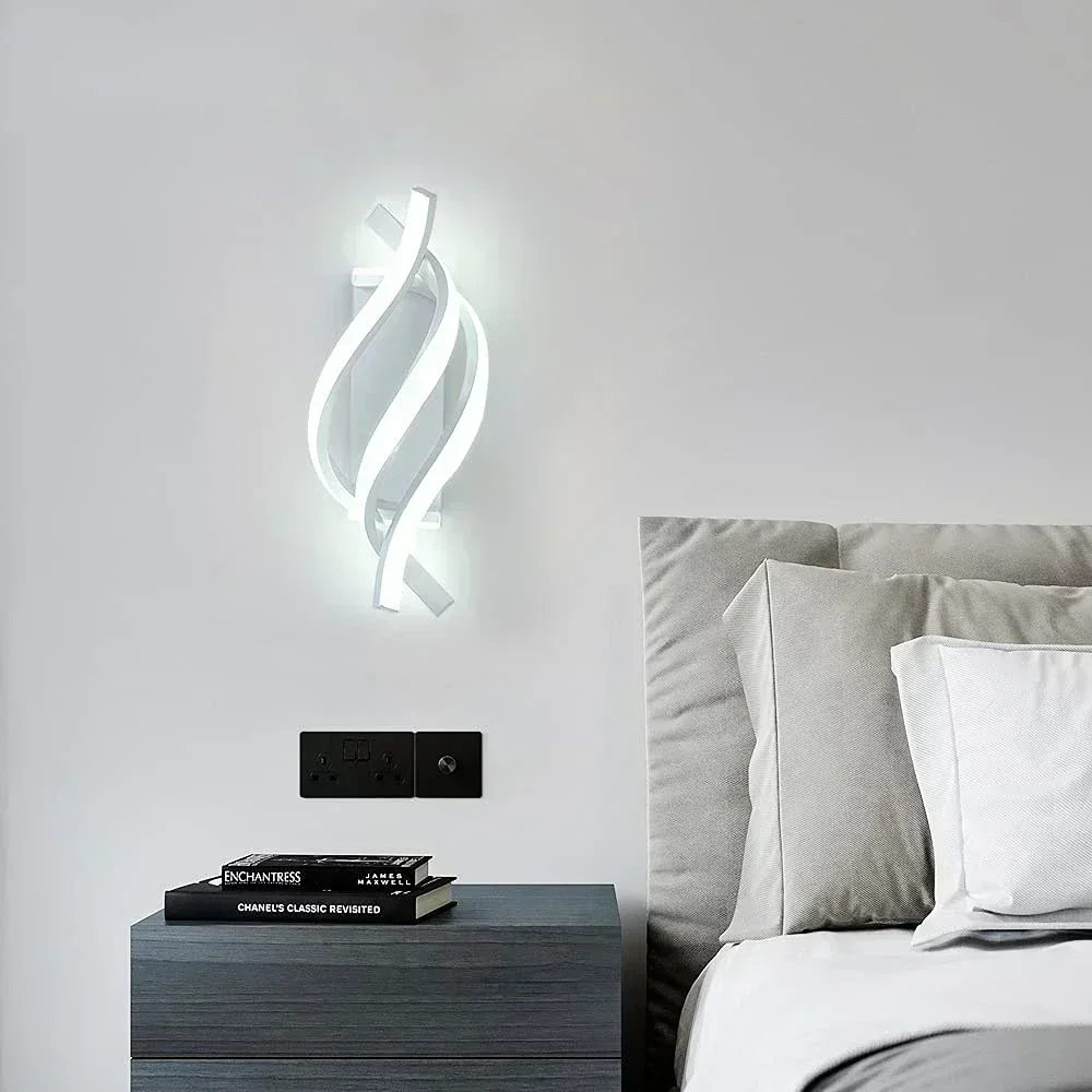 Lámpara de pared LED moderna, diseño curvo, lámpara de pared en espiral para sala de estar, dormitorio, mesita de noche, pasillo, decoración del hogar, aplique de iluminación interior