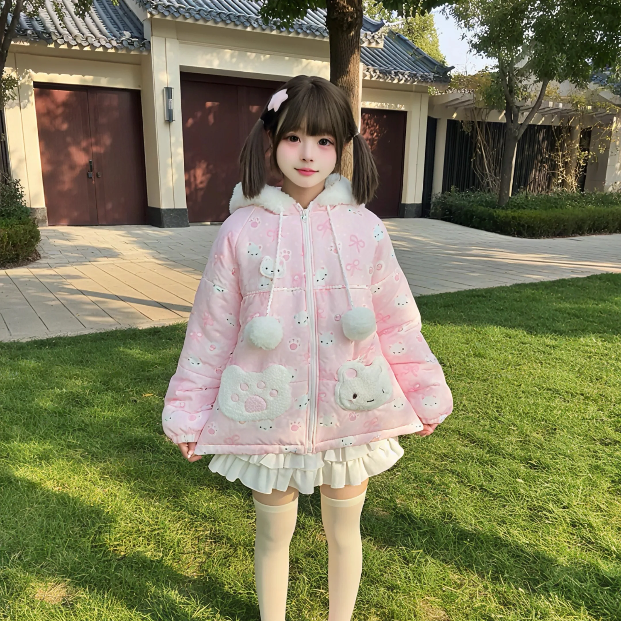 الأصلي لوليتا Kawaii الحلو سترات 2025 الخريف الشتاء لطيف ابنة Y2K أسفل سترات دافئة سميكة قصيرة معاطف السترة للنساء