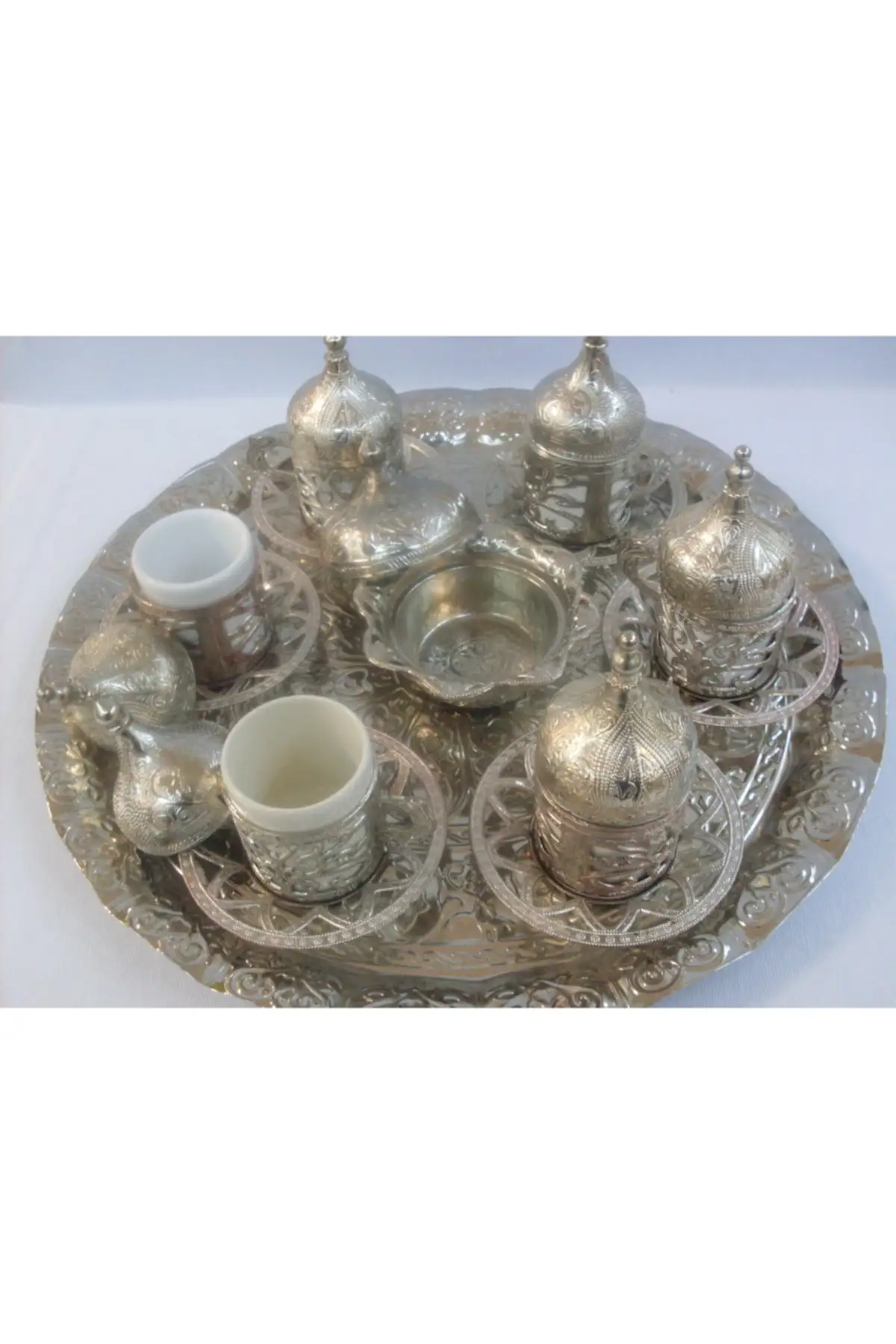 Silver 6 pcs turkish coffee cup set cover Cooper Luxury Cups with lid