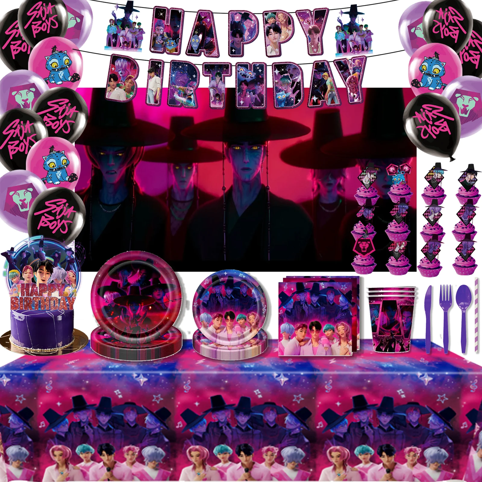 

KPop Devil Hunter Your Idol Saja Boy's Birthday Party Decoration Disposable Tablewar Background Cup Plate Supplies Baby Shower
