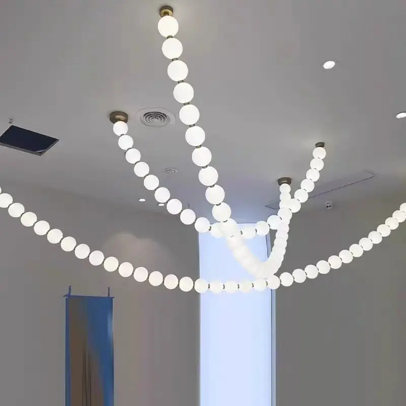 

Подвесной светильник с французским бисером, молочно-белый шар, линейная лампа для столовой, длинное жемчужное ожерелье, лампа, дуплекс, лофт, лестница, подвесной светильник