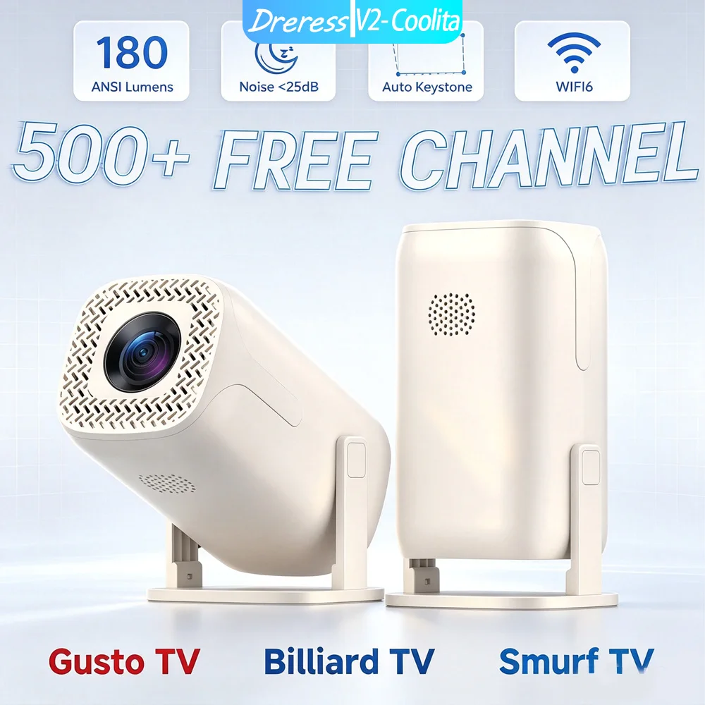 V2 Native 4K LED Mini Projector Dual Band WiFi BT Quiet Operation 500+ Live Channels 80 Areas Portable Home Cinema Display Gear