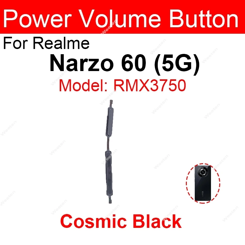 Tombol Volume daya untuk Realme Narzo 60 60x60 Pro N65 Note 50 4G 5G tombol Volume daya bagian pengganti tombol samping atas bawah