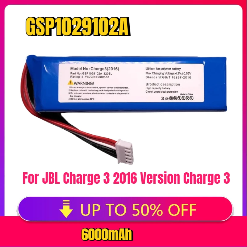 

GSP1029102A 6000mAh Replacement Battery for JBL Charge 3 2016 Version Charge 3 330SL Wireless Speaker Batteries