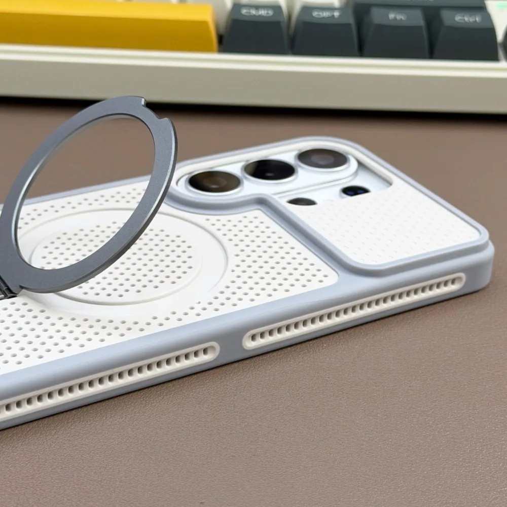 Fashion Heat Dissipation Magnetic Stand Holder Case For Samsung Galaxy S26 S25 S24 Ultra Wireless Charging Cooling Mesh Cover