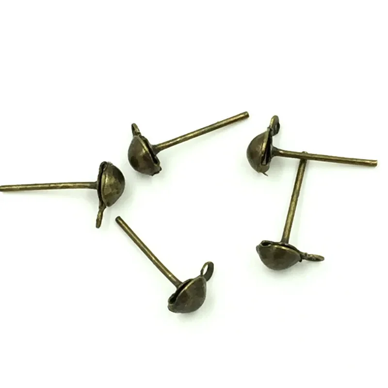 2500Pcs Wholesale Bronze Tone Earring Posts With Stoppers Crafts Jewelry Making 14x7mm