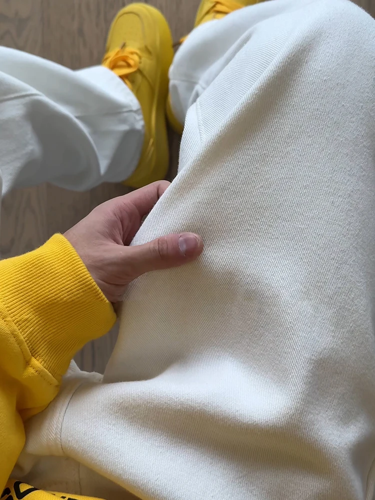 

Белые джинсы с широкими штанинами на флисовой подкладке, мужские, прямого кроя, осенне-зимние, утепленные, в американском уличном стиле, свободные брюки