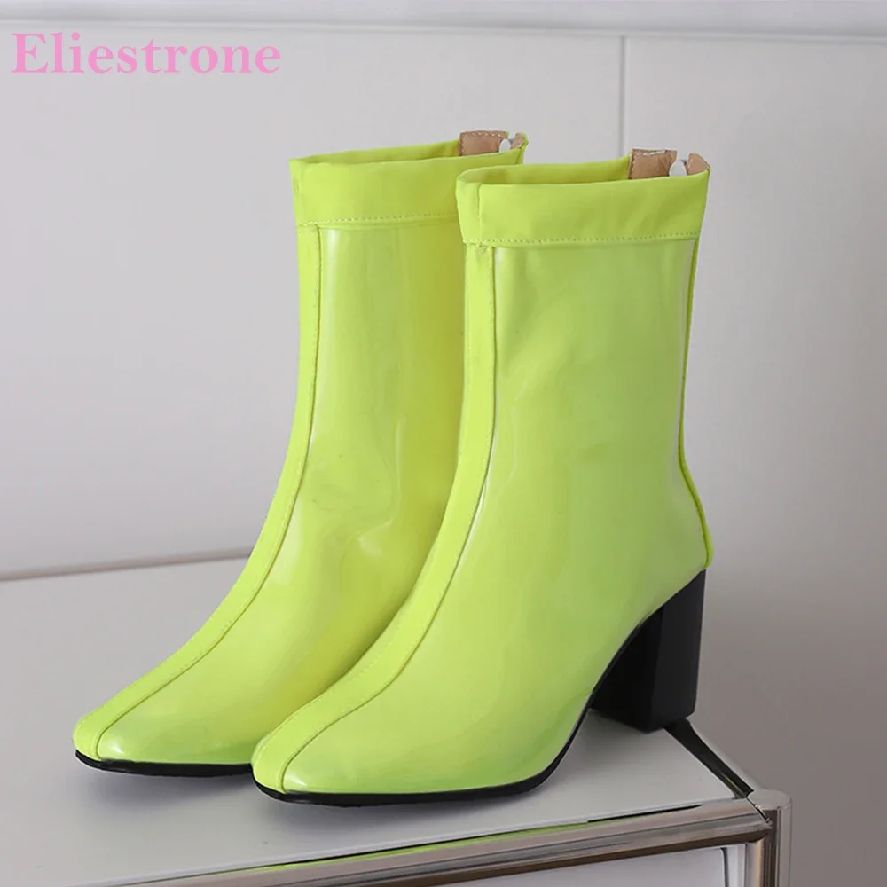 

Новые зимние элегантные желто-синие женские сапоги до середины икры, популярные 2-дюймовые офисные женские туфли на высоком каблуке, большие размеры 12, 436, 48