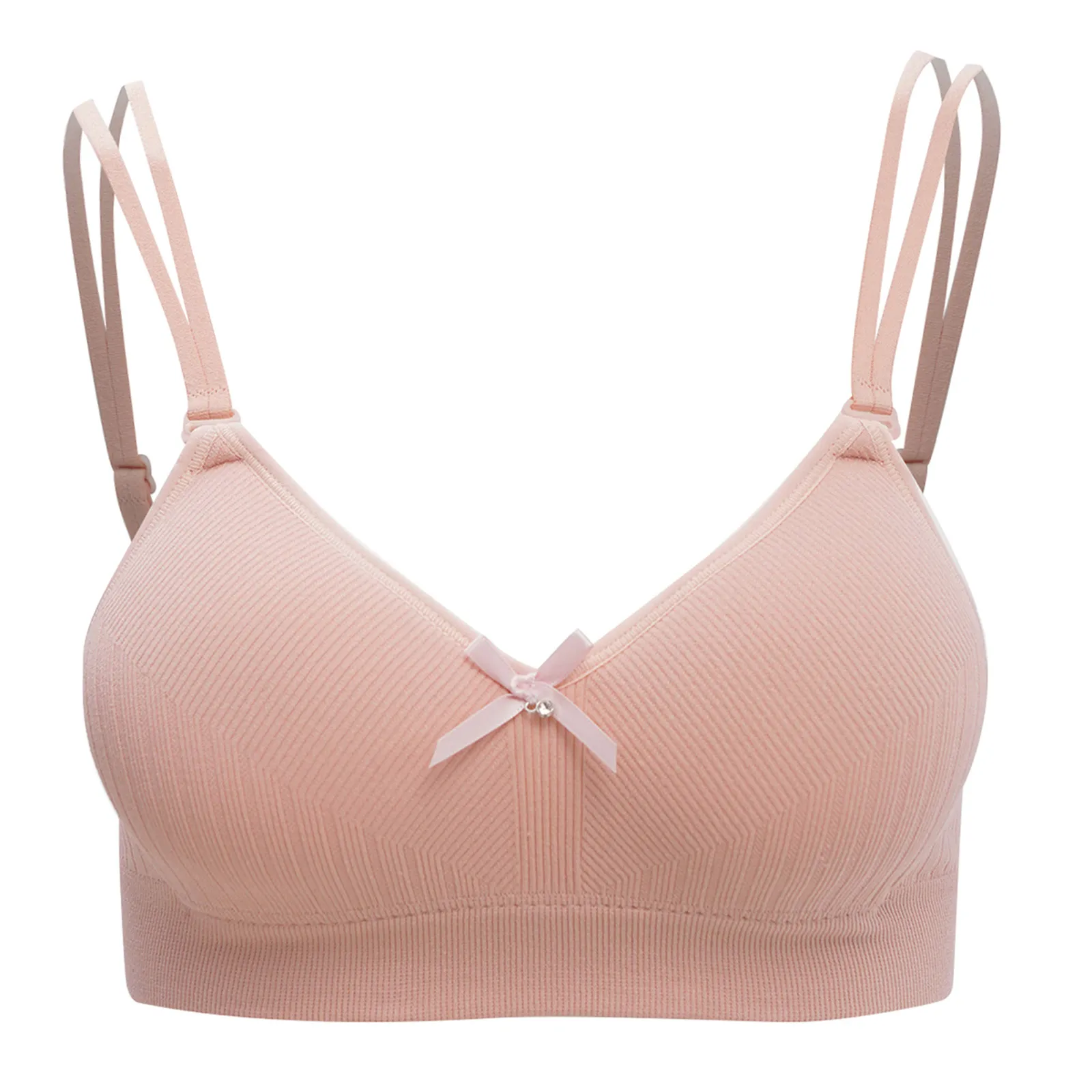 

Kids Girls Ribbed Wireless Padded Bra Adjustable Double Spaghetti Straps Brassiere Puberty Underwear