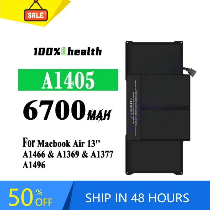 A1405 6700mah High-Quality Notebook Lithium Battery for Macbook Air 13 A1466 A1369 A1377 A1496 Rechargeable Batteries