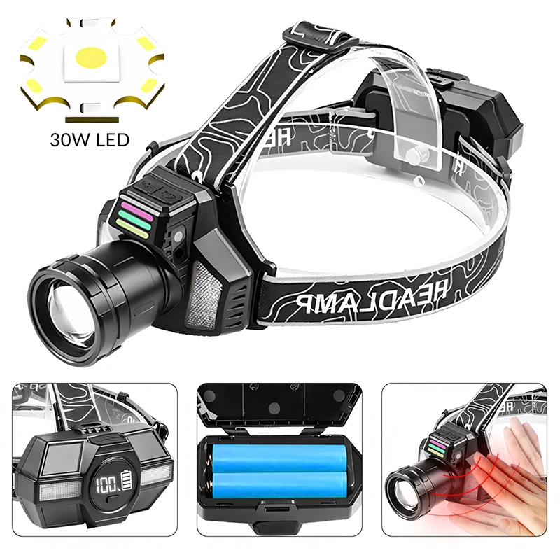 2025 مصباح أمامي قوي قوي عالي الطاقة قابل لإعادة الشحن LED كشافات مصباح يدوي طويل المدى 3500 متر رئيس الشعلة التخييم الصيد
