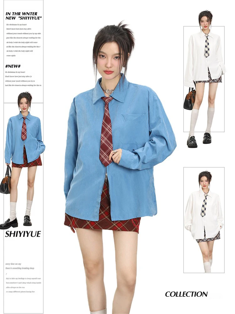 

November Retro Japanese Style Women's Shirt with Tie Casual Long Sleeve College Style Spring Autumn High End Feeling