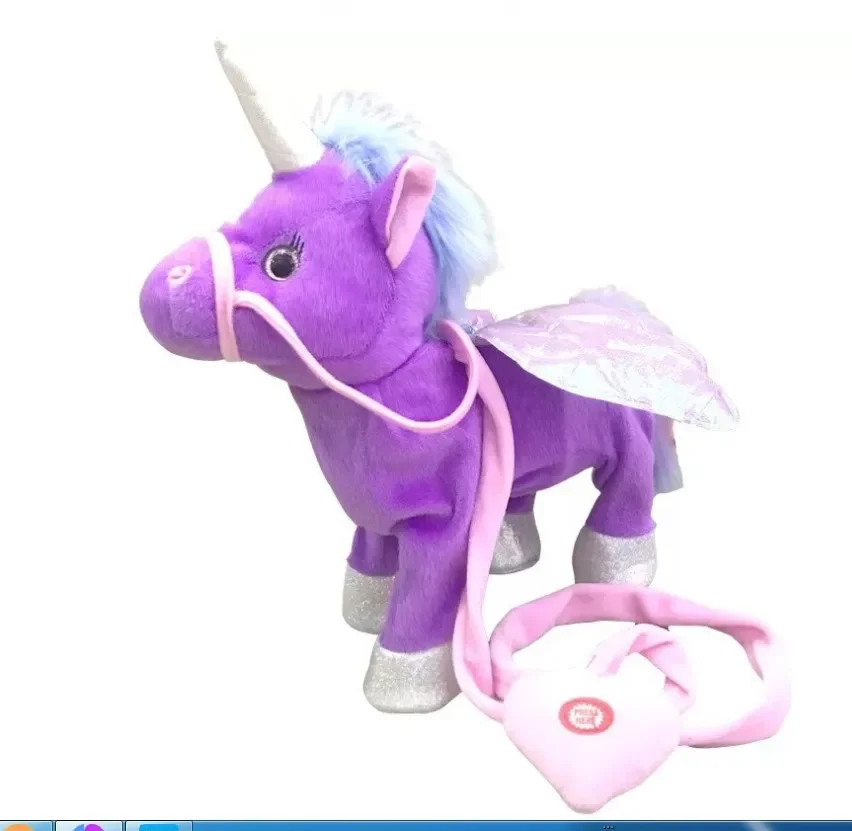 Electronic Plush Unicorn Robot Horse Toy Controled By Leash Electric Pet Whinny Walk Singing Song Music Animal For Kid Gift