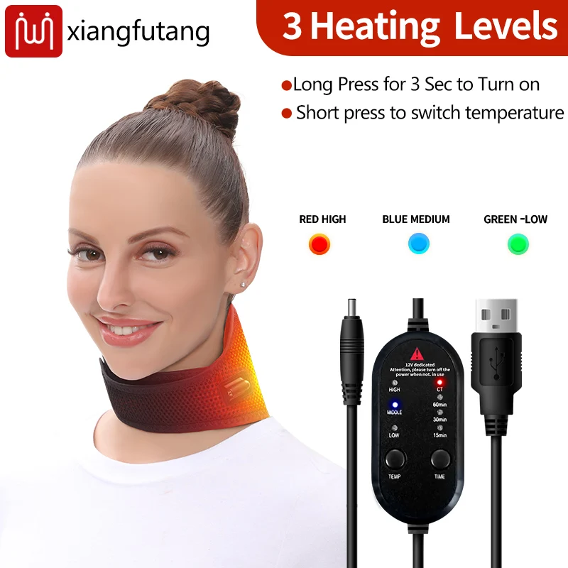 

Массажер для шеи с подогревом и вибрацией, облегчение боли в суставах и мышцах, спортивные травмы, акустическая терапия артрита, 3-х настроек температуры/таймер