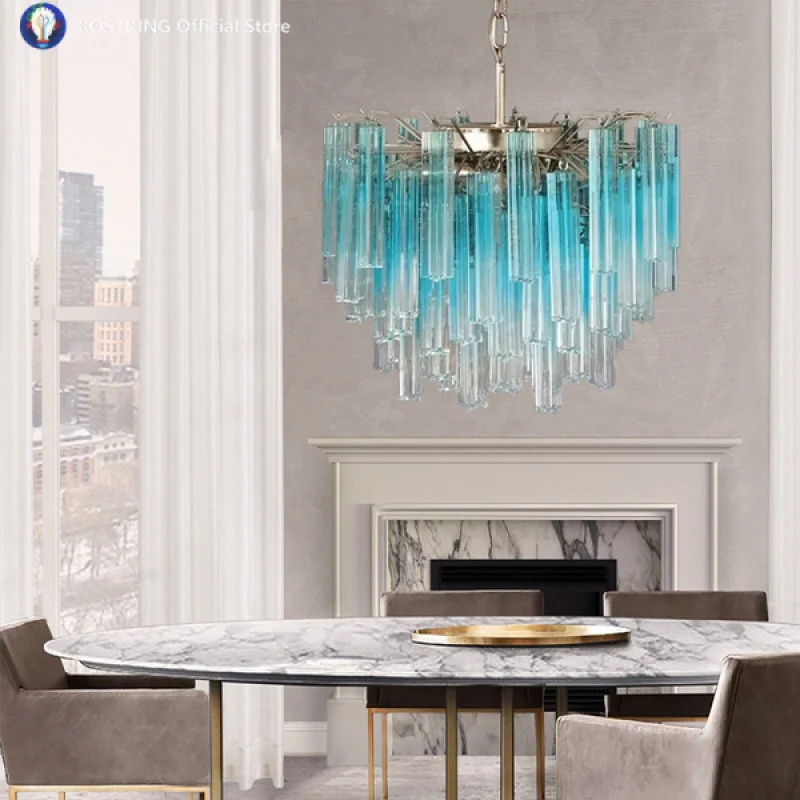 Italy Design Gradient Blue Glass LED Lamp Pendant Light Home Living Room Lamp Ceiling Chandelier Vintage Lighting Fixture Lustre