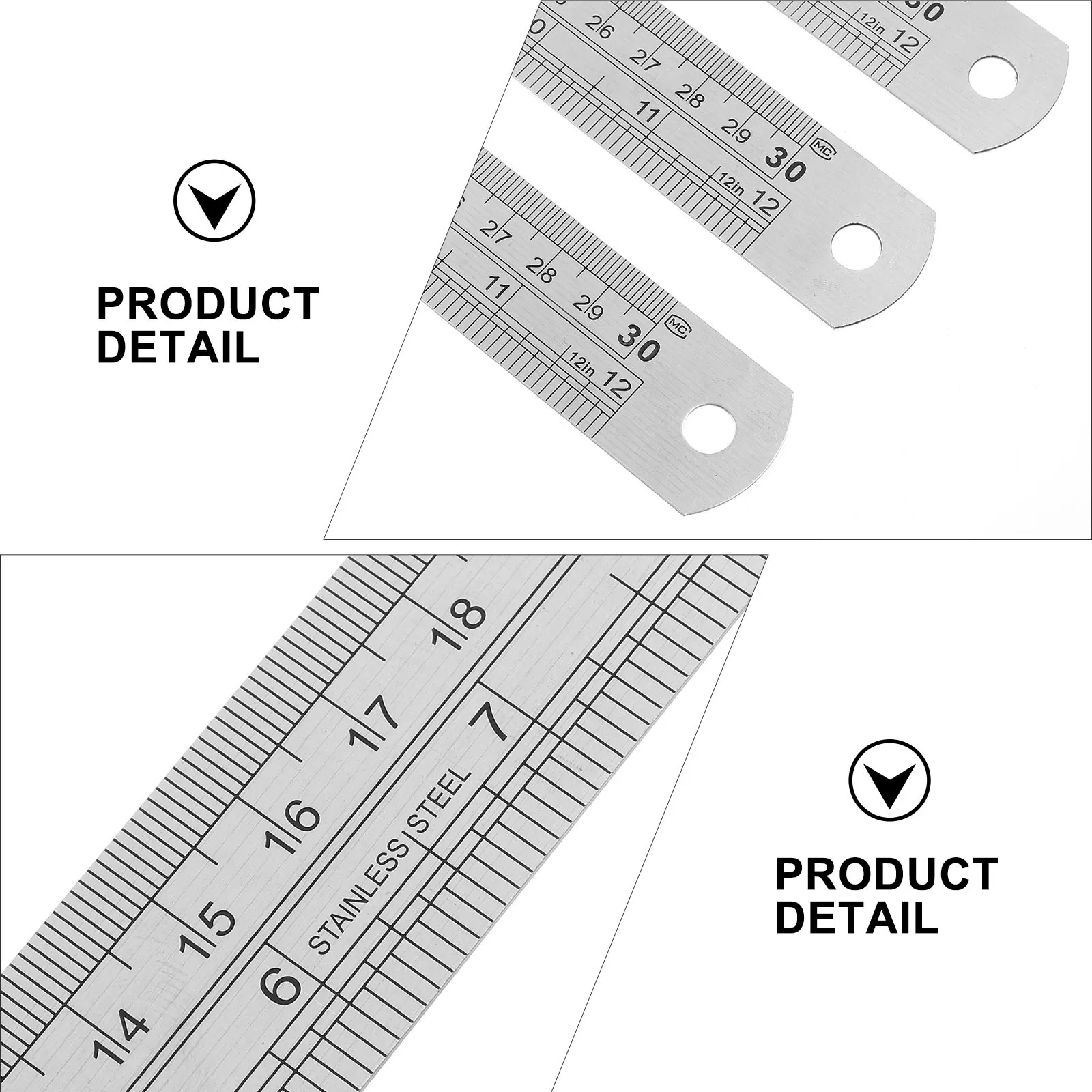 3Pcs Stainless Steel For Teaching Engineering Student Measuring Ruler Double Sided Drawing Cutting