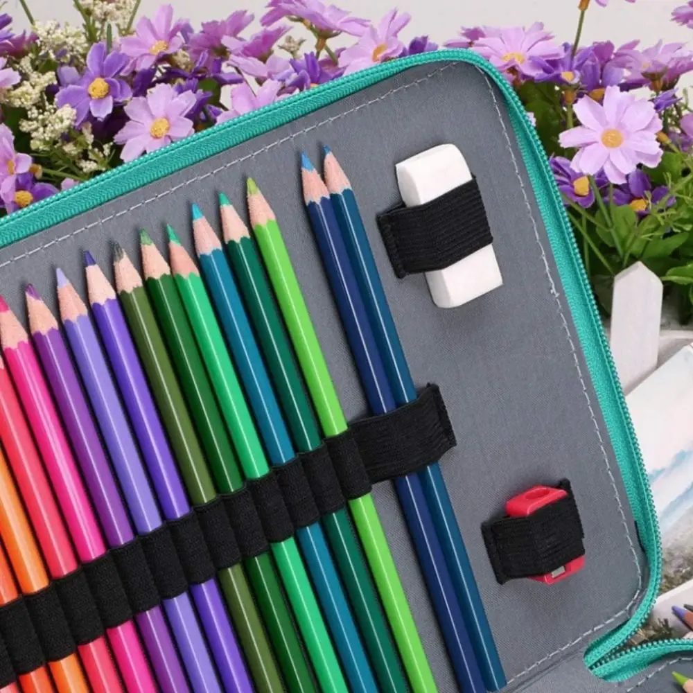 200 Holes Colored Lead Pencils Storage Bag Stationery 5 layer Large Capacity Case Holder PU Leather Waterproof Student Pen Case