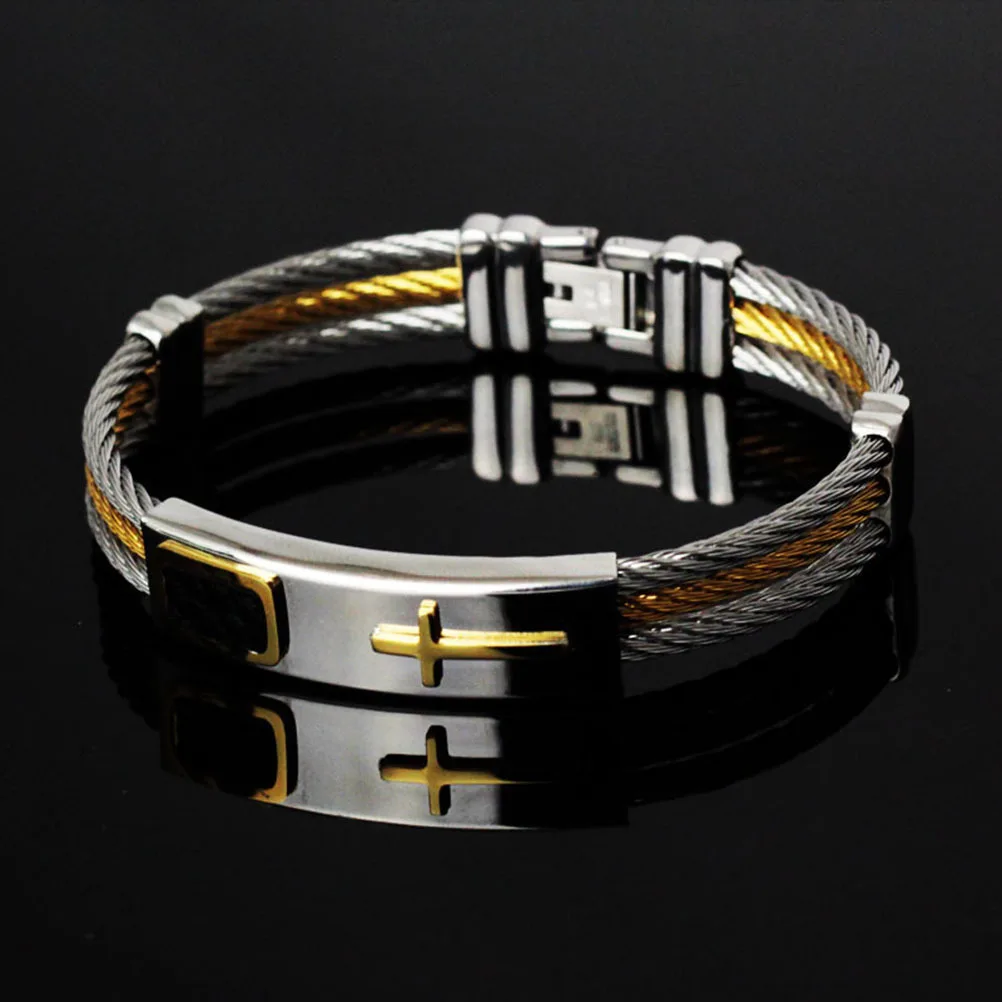 

3 Rows Men'S Bracelet Titanium Steel Cross Chain Woven Design Metal Hand Strap For Party Anniversary Daily Wear Friendship Gift