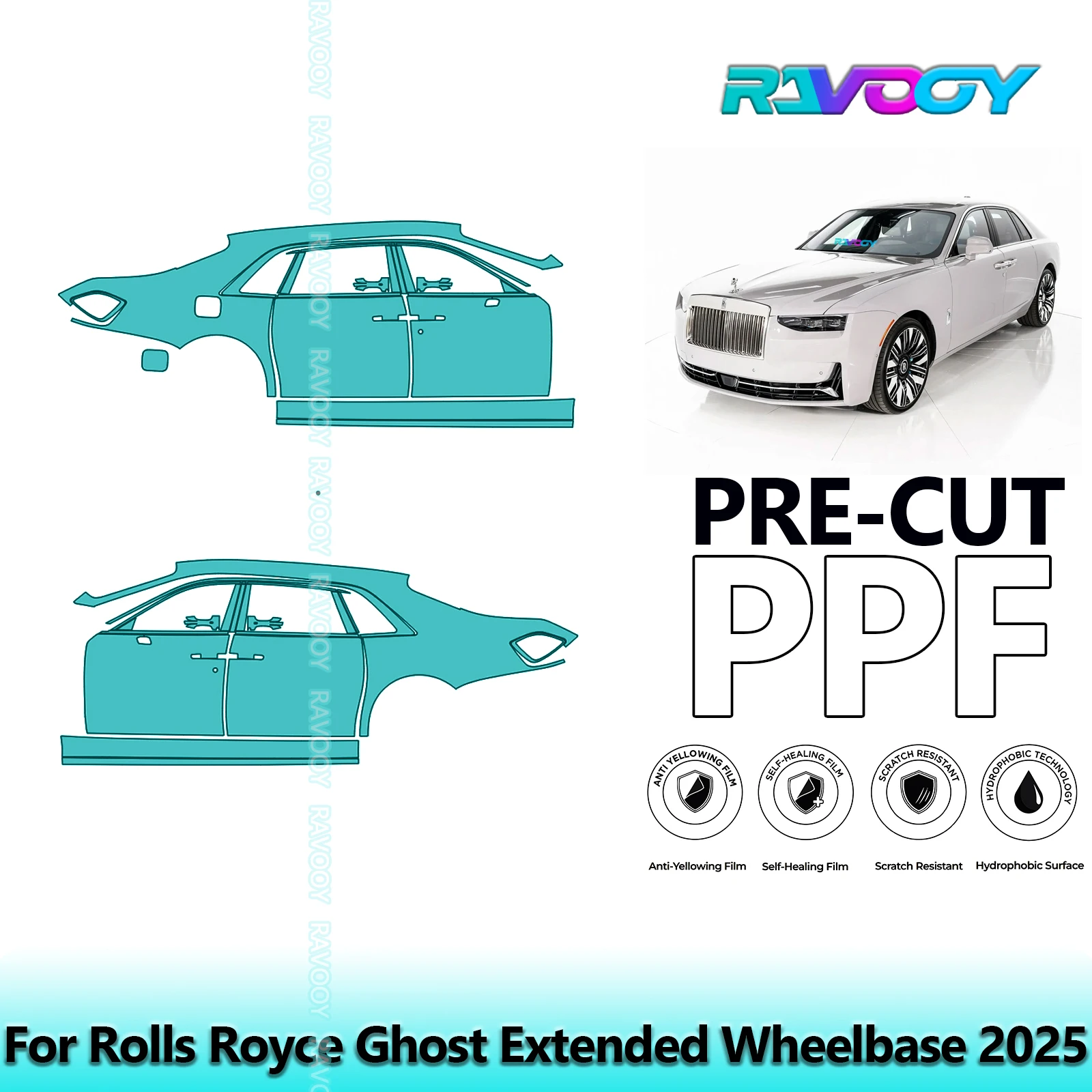 

For Rolls Royce Ghost Extended Wheelbase 2025 8.5mil Clear Matte Pre-Cut PPF Door & A/B Pillar Kit TPU Paint Protection Film Set
