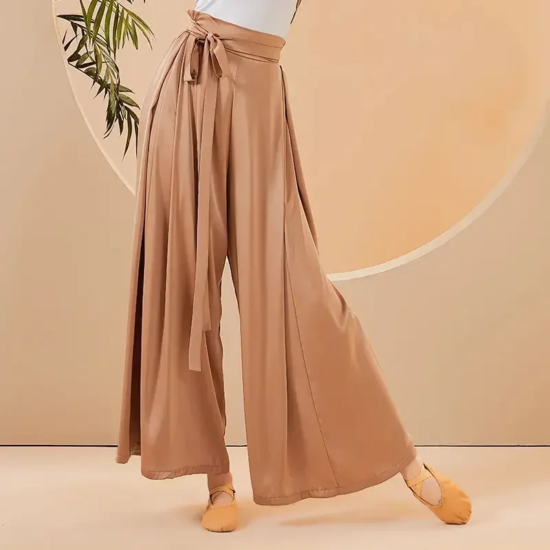 

Chinese Folk Dance Classical Dance Pants Women Loose Wide Leg High Waist Lace-up Flowing Trouser Dance wear Body Rhyme Pants