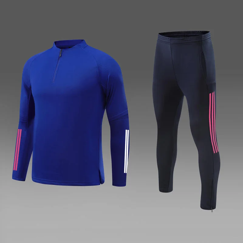 

Football Winter Training Tracksuit for Players Sportswear Uniform Adult Slim Fit Quarter Zip Jacket and Skinny Pants with Lines