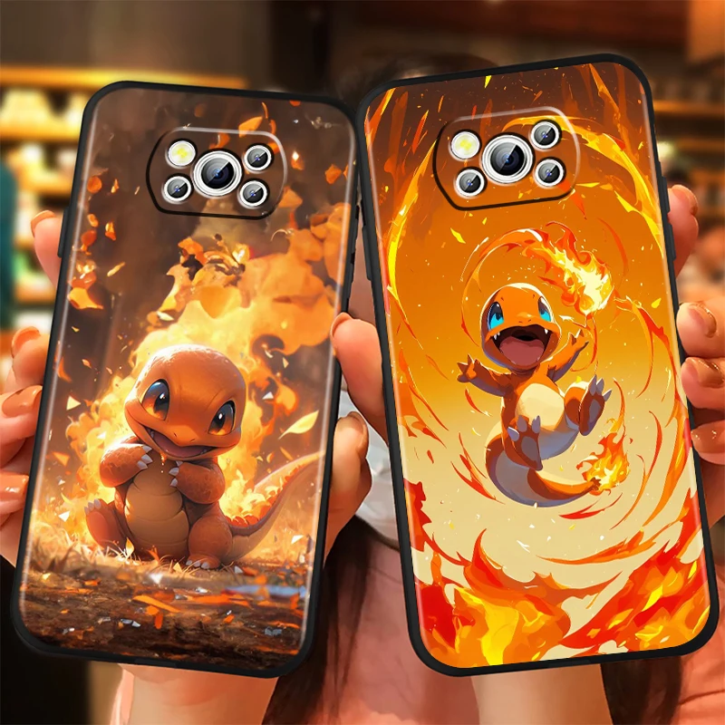 Pokemon Little Fire Dragon For Xiaomi Mi Poco F5 F4 F3 X6 X5 X4 X3 M6 M5 M5S M4 M3 C65 Pro GT NFC 5G Black Soft Phone Case