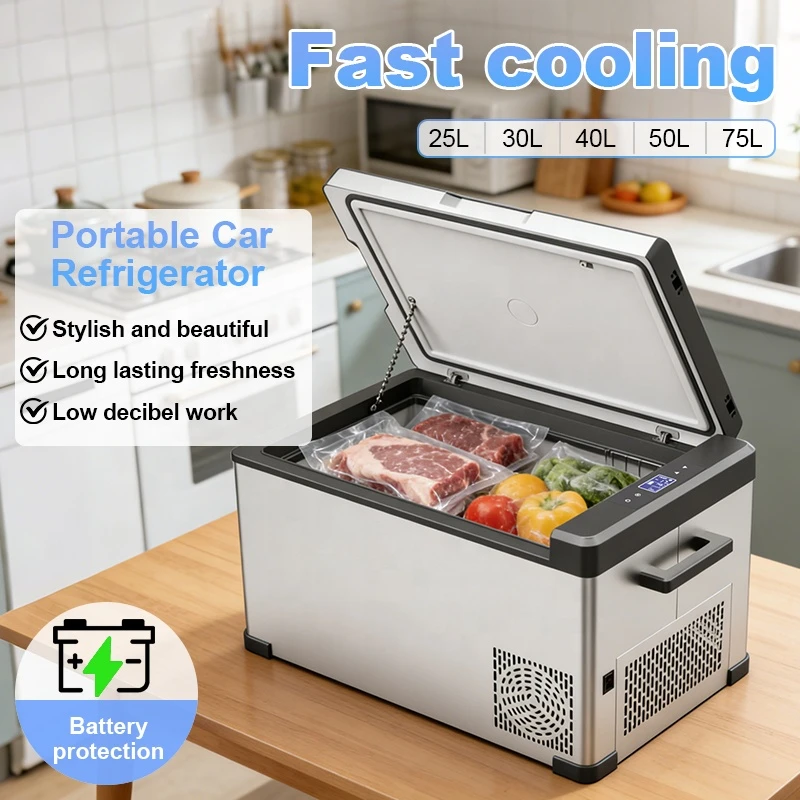 Sturdy 25L 30L 40L 50L 75L Single Zone Portable Car Fridge Freezer 12V 24V Road Trip SUV Camping Parts