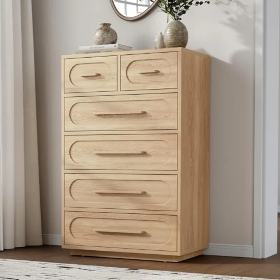 6 Drawer Dresser for Bedroom: MDF Wood, White, Space-Saving Tall Design with Smooth-Glide Drawers