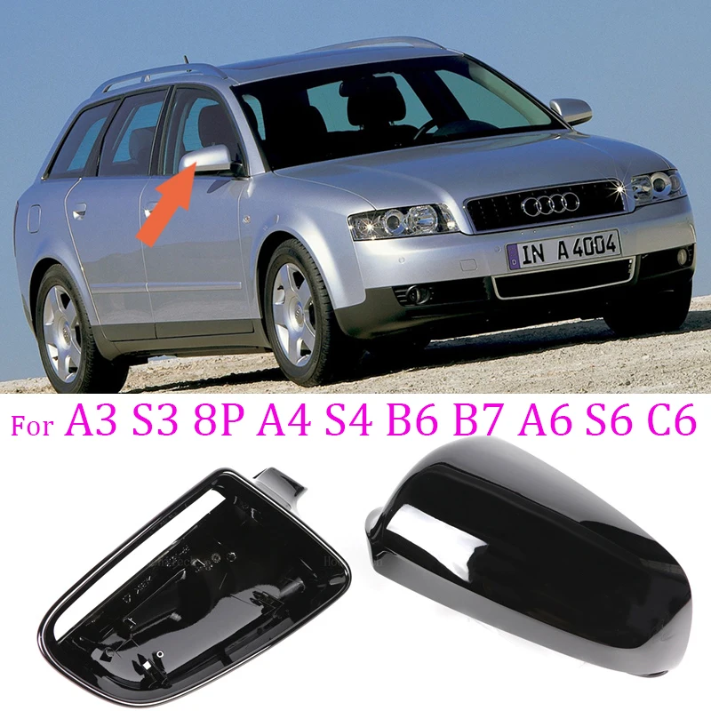 For Audi A3 S3 8P 2005-2008 A4 S4 B6 B7 8E 8H 2002-2009 A6 S6 C6 4F Pre-FaceliftSide Mirror Caps Covers S3 S4 S6 A3 Glossy Black