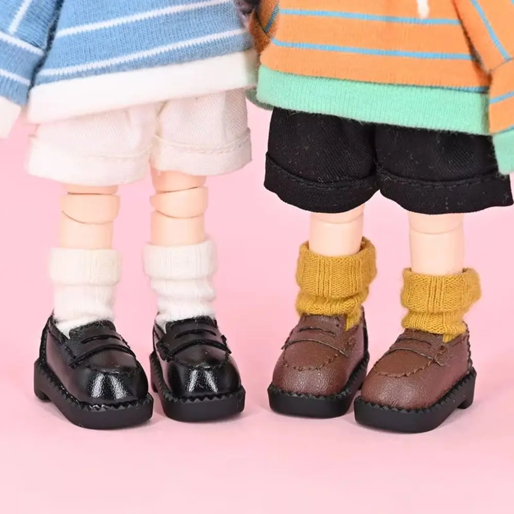 

1pair Pretend Play Ob11 Doll Shoes Black Brown Handmade Doll Leather Shoes Boots Cute Outfit Dolls Uniform Shoes For Penny