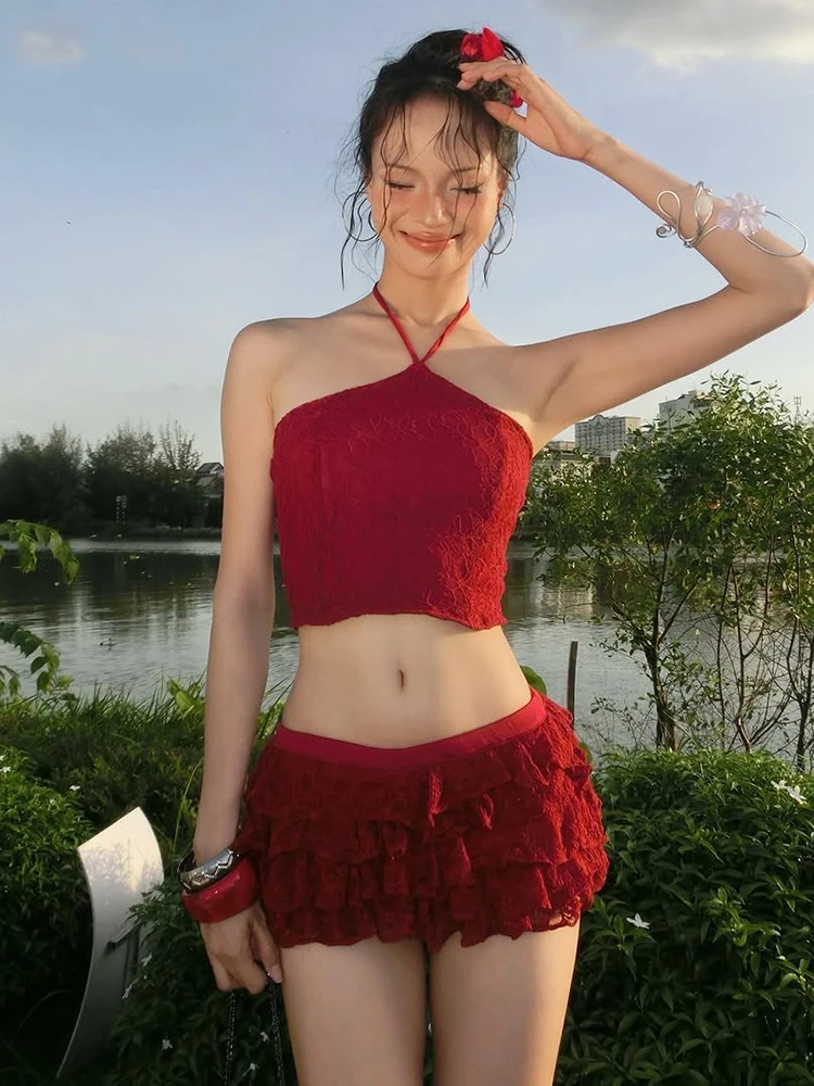 

Weird Puss Hottie Рождественский комплект из 2 предметов, женские сексуальные топы без рукавов с лямкой на шее + многоуровневая юбка, шикарная трендовая одежда для отпуска, вечеринки, клубная одежда