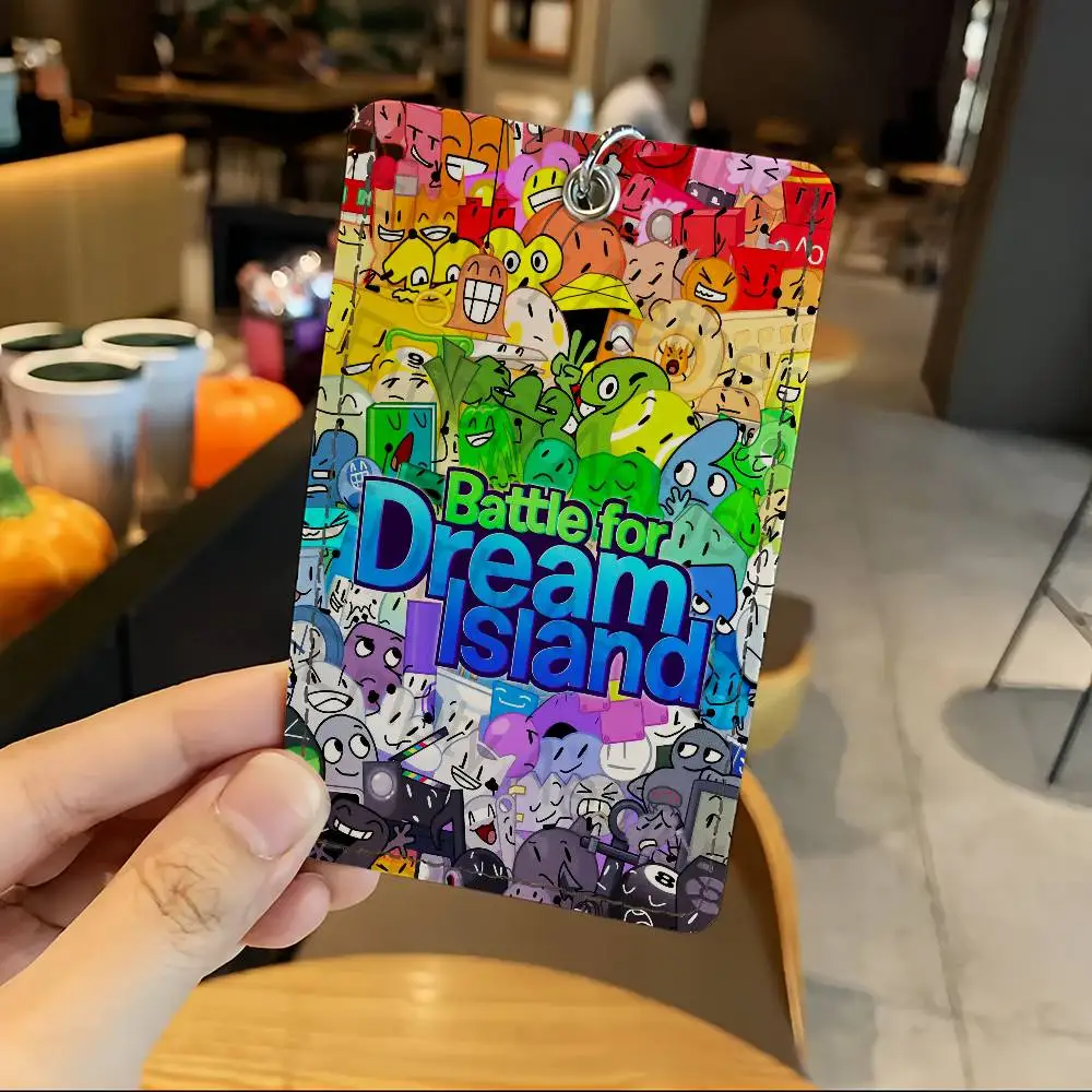 Cartoon B-Battle For D-Dream Island Card Holder for Home Use Bank Credit Card Protective Sleeve Student ID Key Chain Cover