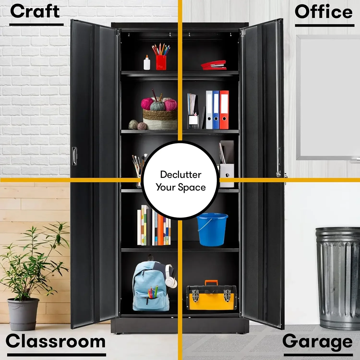 Fedmax Metal Garage Storage Cabinet - 71inch Tall Large Steel Utility Locker with Adjustable Shelves & Locking Doors