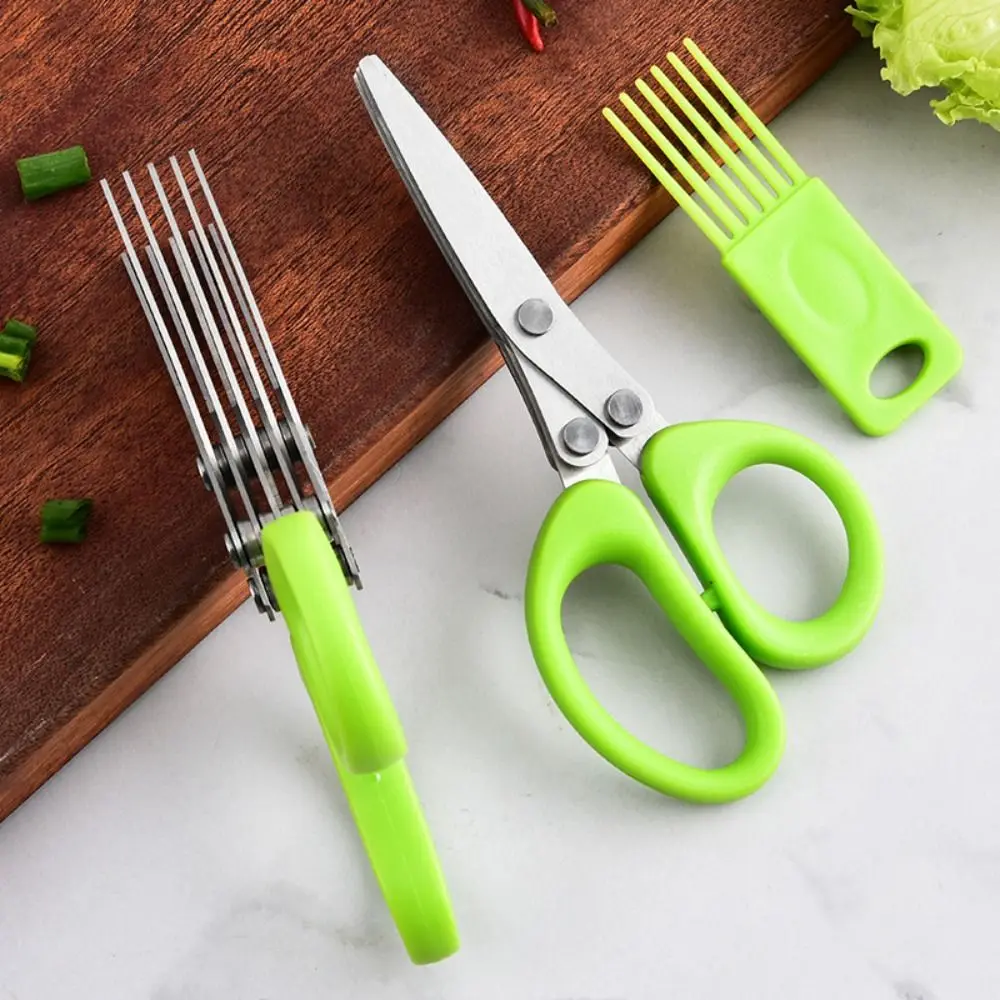 New Stainless Steel Kitchen Scissors 3/5 Layer Multi-functional Vegetable Cutter with Brush Cooking Tool Kitchen Accessories