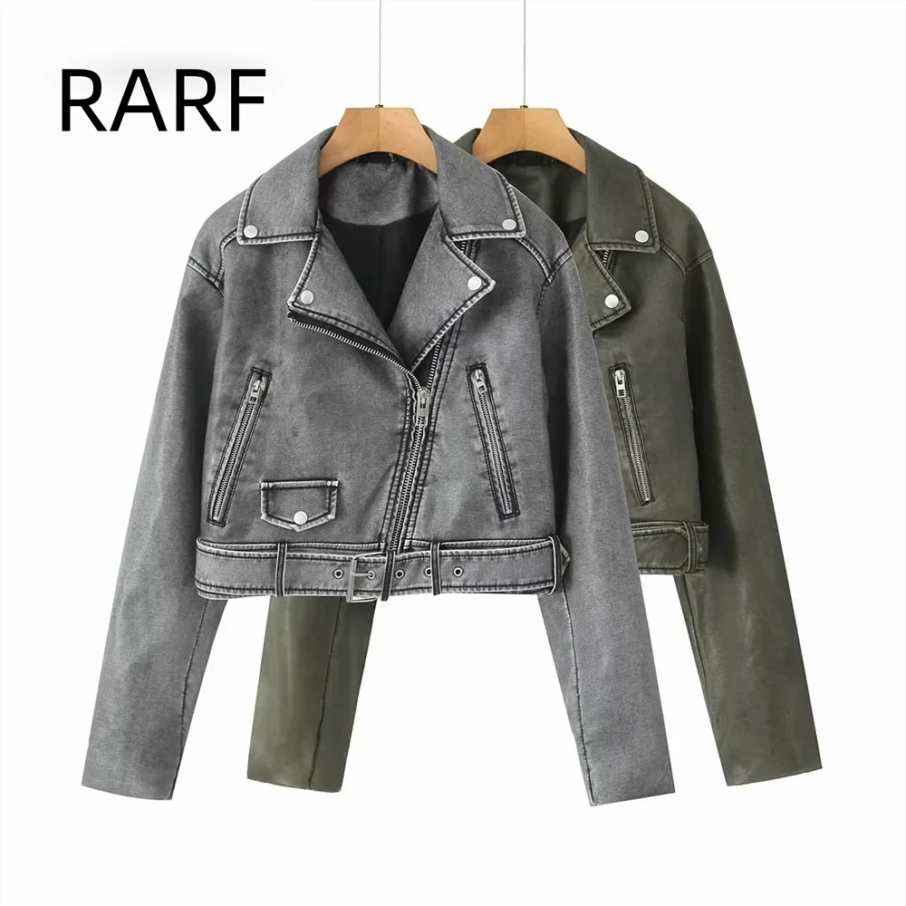 

Street retro vintage motorcycle style PU leather jacket for women, loose casual short leather jacket for women