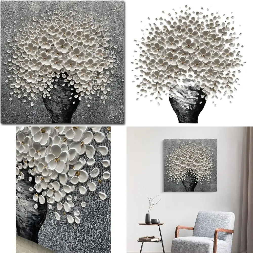 

Ручная работа, белая 3D-картина в абстрактном стиле, 24x24 дюйма, масляная живопись для декора дома