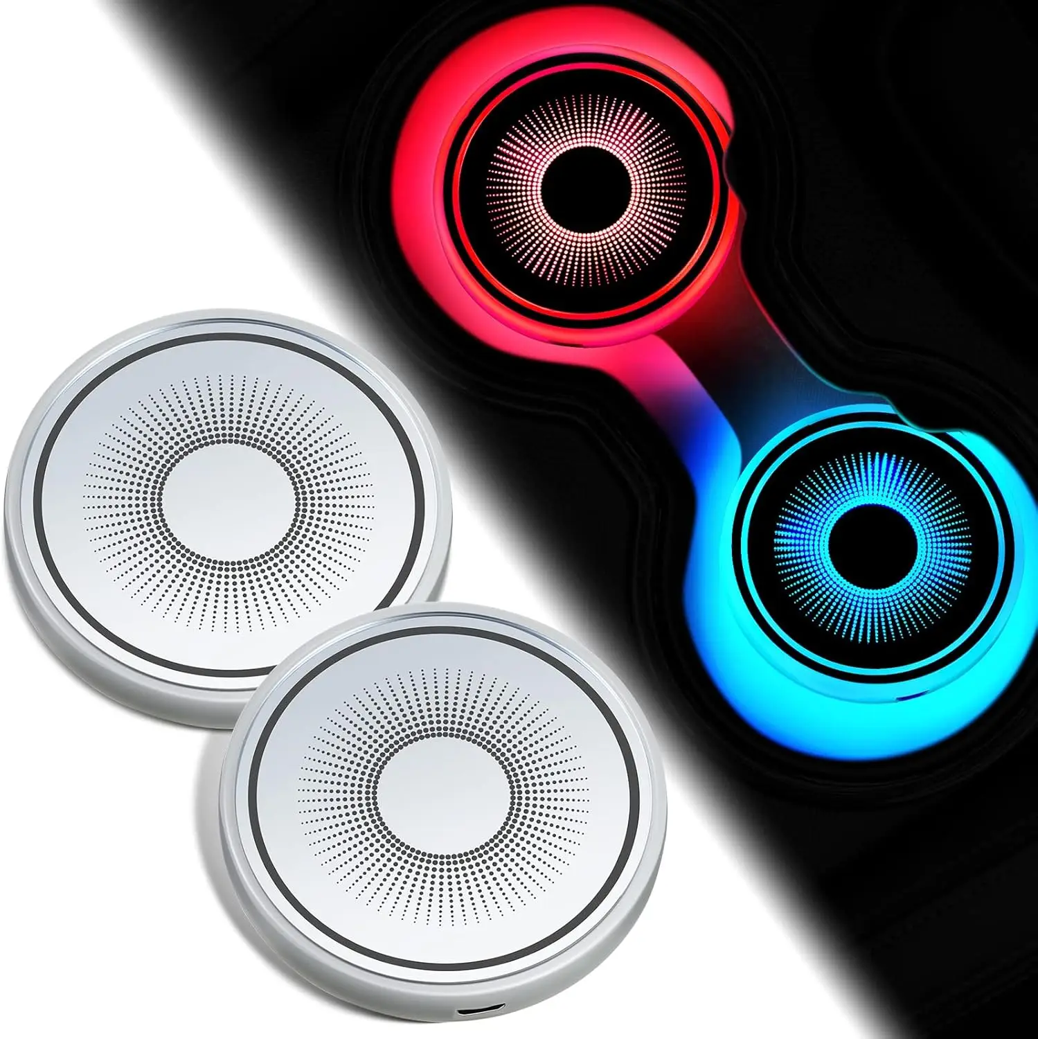 

4 Pcs LED Car Coasters 7 Color-Changing Light up Cup Holder Waterproof Cup Holder Lights Luminescent Cool Car Accessories Interi