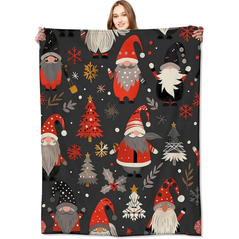 

Cute Gnome Christmas Festive Santa Holiday Tree Throw Blankets,Lightweight Soft Fleece Cozy for Sofa Couch Bed Room Decor