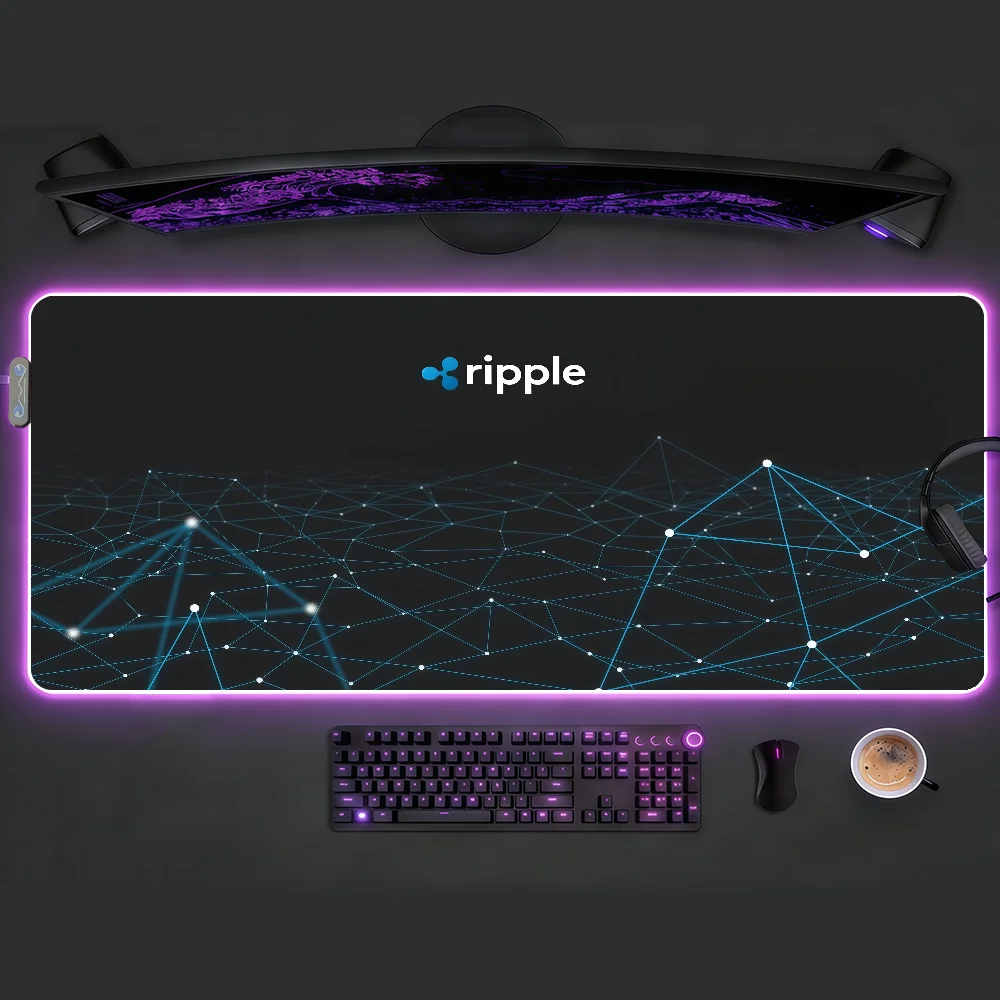 

Xrp Ripple Crypto Mouse Pad LED Table Pads Backlit Non-slip Rubber Desktop XXL RGB Desk Mats Surface Waterproof
