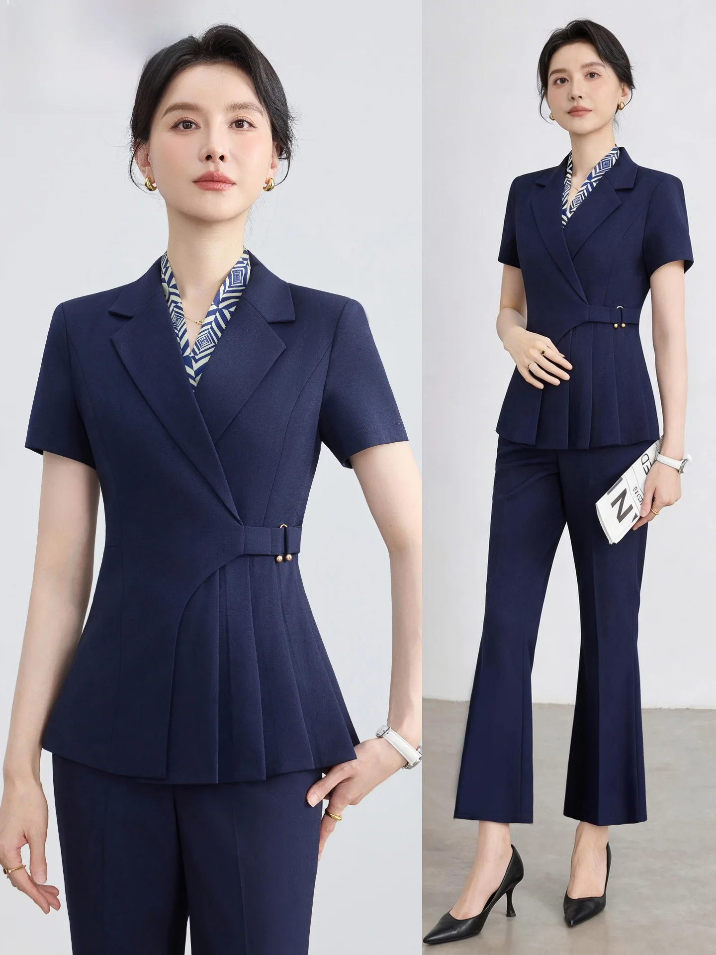 

Summer Thin Short Sleeve Suit Set for Women Professional Elegant Beauty Salon Summer Workwear Jewelry Store Uniform