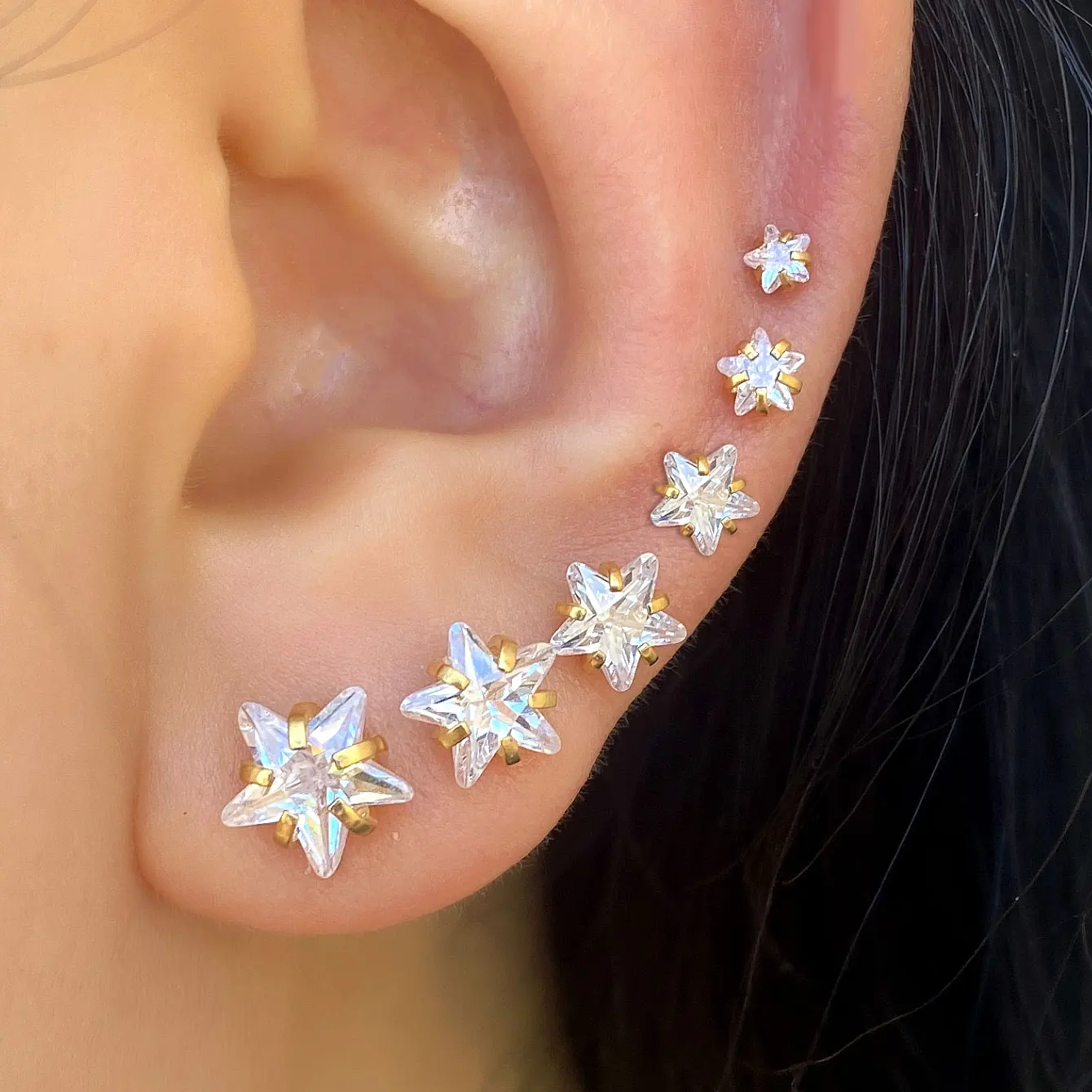 1PC Stainless Steel Small Star Stud Earrings Crystal CZ Tragus Cartilage Helix Rook Conch Piercing For Women Personality Jewelry