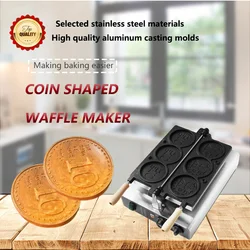 Máquina comercial de waffle com moeda de ouro, novo design, 3 peças, antiaderente, máquina de fazer lanche, formato redondo, máquina de waffle para equipamentos de lanche