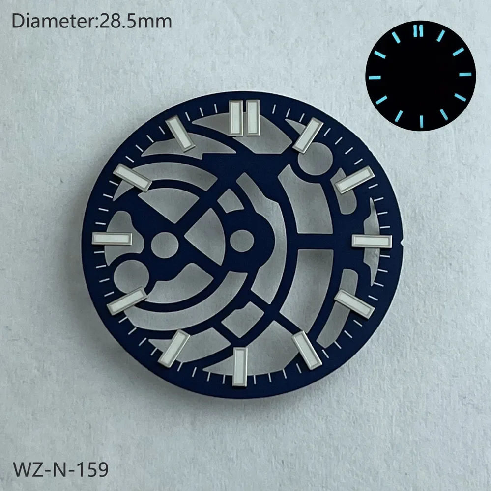 Quadrante scheletrato scavato luminoso NH38/NH70 da 28,5 mm per accessori per orologi con quadrante con movimento scheletrato automatico NH38/NH70/NH72