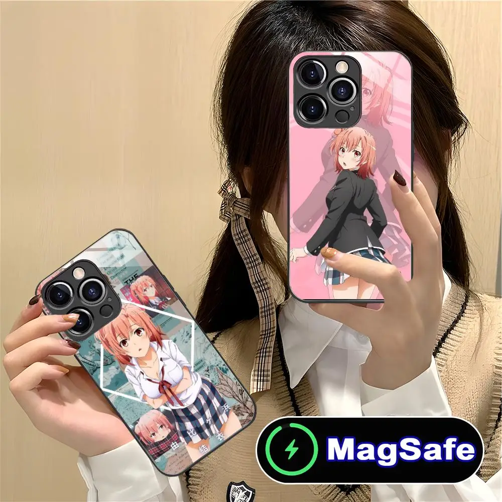 

OreGairu Yui Yuigahama Phone Case for iPhone 16 15 14 13 12 11 Pro Max Plus Mini MagSafe Glass Colour Printing Cover Pretty