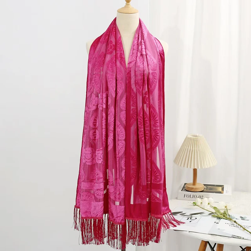 2025 NEUE Mode Frauen Cut Blumen Hohle Spitze Gradienten Blume Seidenschal Frühling Schals und Wraps Handtuch Femme Strand Sjaals – Detail 7