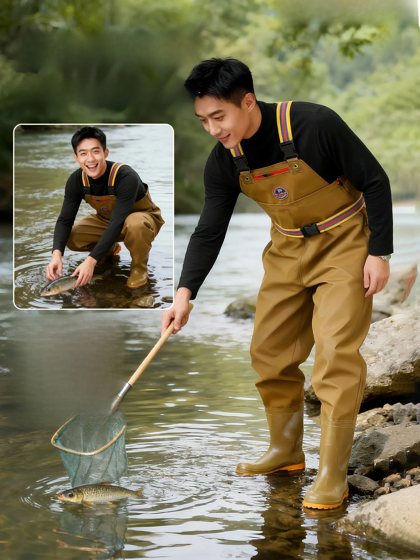 adult-men's-half-length-wading-pants-waterproof-fishing-gear-overall-rain-pants-with-boots-fishing-gear-outdoor-camping-trave