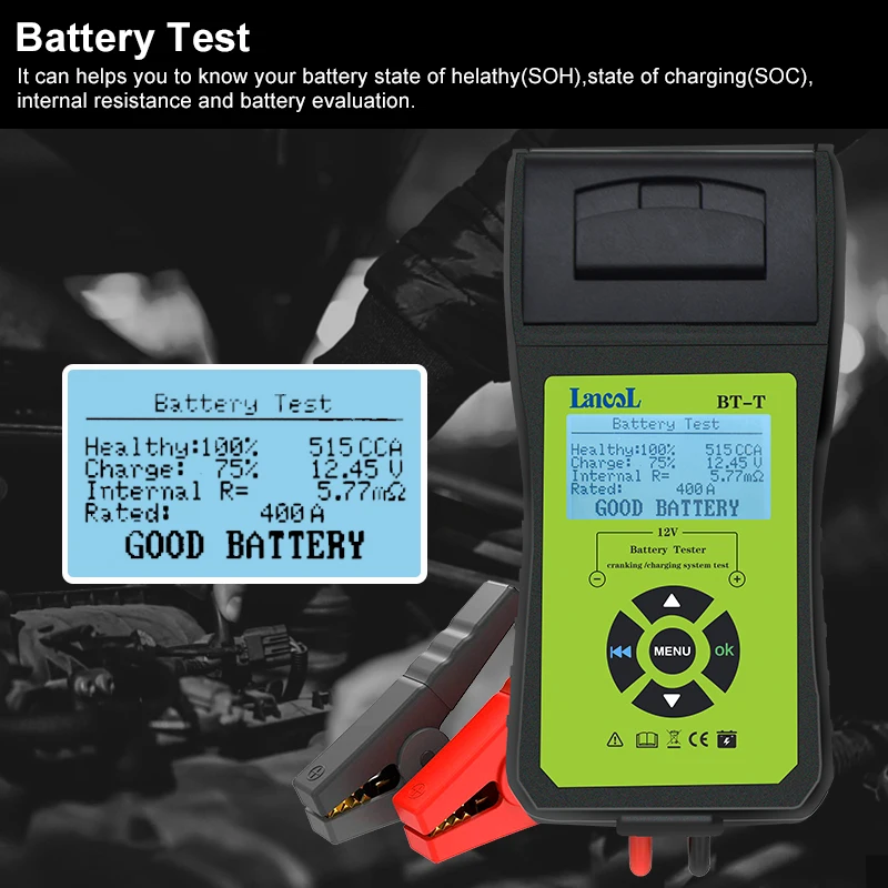 Lancol BT-T Car Battery Tester Battery System Analyzer with Printer Multilanguage Automotive Power System Diagnostic Meter