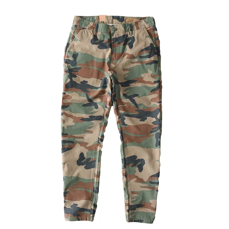 Spring and Autumn New American Rerto Heavyweight Camouflage Cargo Pants Men\'s 100% Cotton Washed Loose Straight Casual Trousers