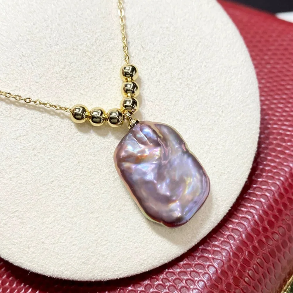 Classic Voilet Freshwater Pearl Pendant Pink Purple French Simple High-Quality Rectangle Special-Shaped Bead Statement Necklace