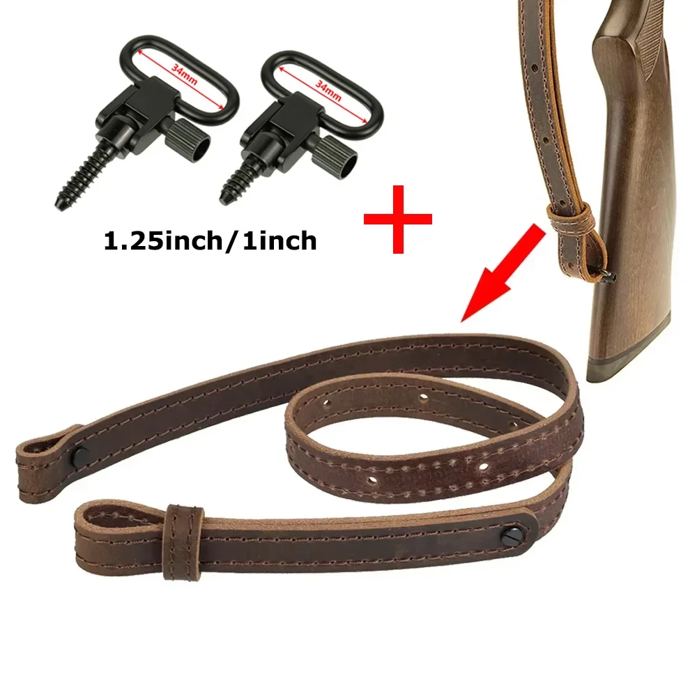 Hakiki Deri Av Tüfeği Sling Döner Montaj Kemeri Ayarlanabilir Bağlamaları Gizlemek Av Tüfeği Çekim Kayışı